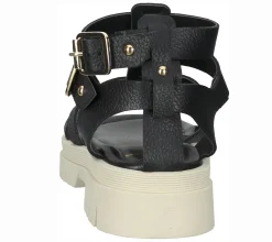 Zehentrenner & Sandalen*Sansibar Damen Sandalette Echtleder-Sandalen im Gladiator-Stil mit Nieten 1096420 Schwarz