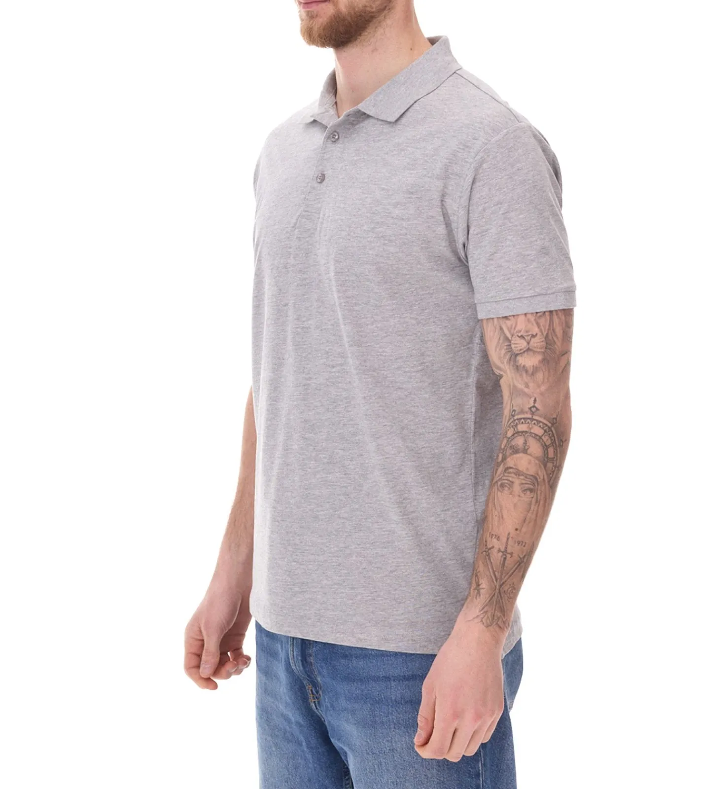 Hemden & Poloshirts*SANTINO und Mika Herren Polo-Shirt aus Bio-Baumwolle Polo-Hemd mit 3er Knopfleiste Kurzarm-Shirt meliert 180 gr/m2 210 gr/m2 Grau Mathias