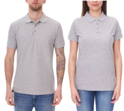 Poloshirts & Blusen|Hemden & Poloshirts*SANTINO Mika Polo-Shirt aus Bio-Baumwolle Polo-Hemd mit 3er Knopfleiste Kurzarm-Shirt meliert 210 gr/m2 Grau Damen