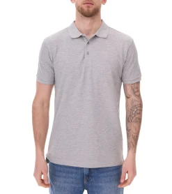 Poloshirts & Blusen|Hemden & Poloshirts*SANTINO Mika Polo-Shirt aus Bio-Baumwolle Polo-Hemd mit 3er Knopfleiste Kurzarm-Shirt meliert 210 gr/m2 Grau Damen