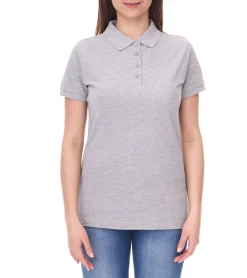 Poloshirts & Blusen|Hemden & Poloshirts*SANTINO Mika Polo-Shirt aus Bio-Baumwolle Polo-Hemd mit 3er Knopfleiste Kurzarm-Shirt meliert 210 gr/m2 Grau Damen