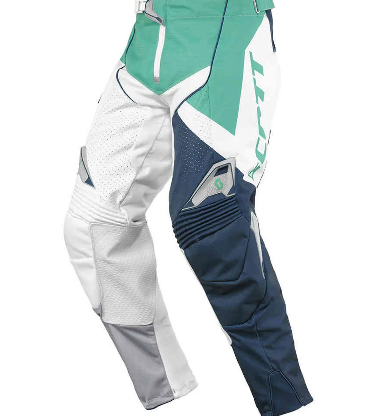 Sportunterbekleidung|Radsport*SCOTT Pant 450 Herren Moto-Cross Hose Motorsport-Kleidung mit vergrößertem Kniebereich 240920 2278 Grün/Weiß/Blau