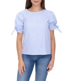 Poloshirts & Blusen|Tops & T-Shirts*sequano Damen Blusen-Shirt T-Shirt Kurzarm-Bluse stylisches Sommer-Shirt 901509 Weiß/Blau
