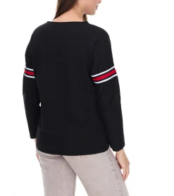 Sweater & Pullover*sequano Damen Sweatshirt Baumwoll-Shirt mit Streifen Pullover 900338 Schwarz