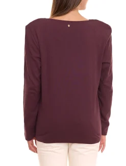 Tops & T-Shirts*sheego Damen Langarm-Shirt mit Schulterpads Baumwoll-Shirt Große Größen 83141242 Bordeaux-Rot