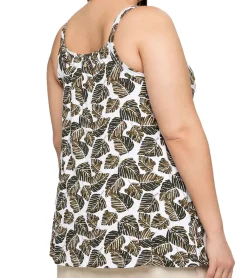 Fitnessmode & Jogginghosen|Tops & T-Shirts*sheego Damen Sommer Top mit Blätter-Muster Große Größen 64144056 Beige/Grün