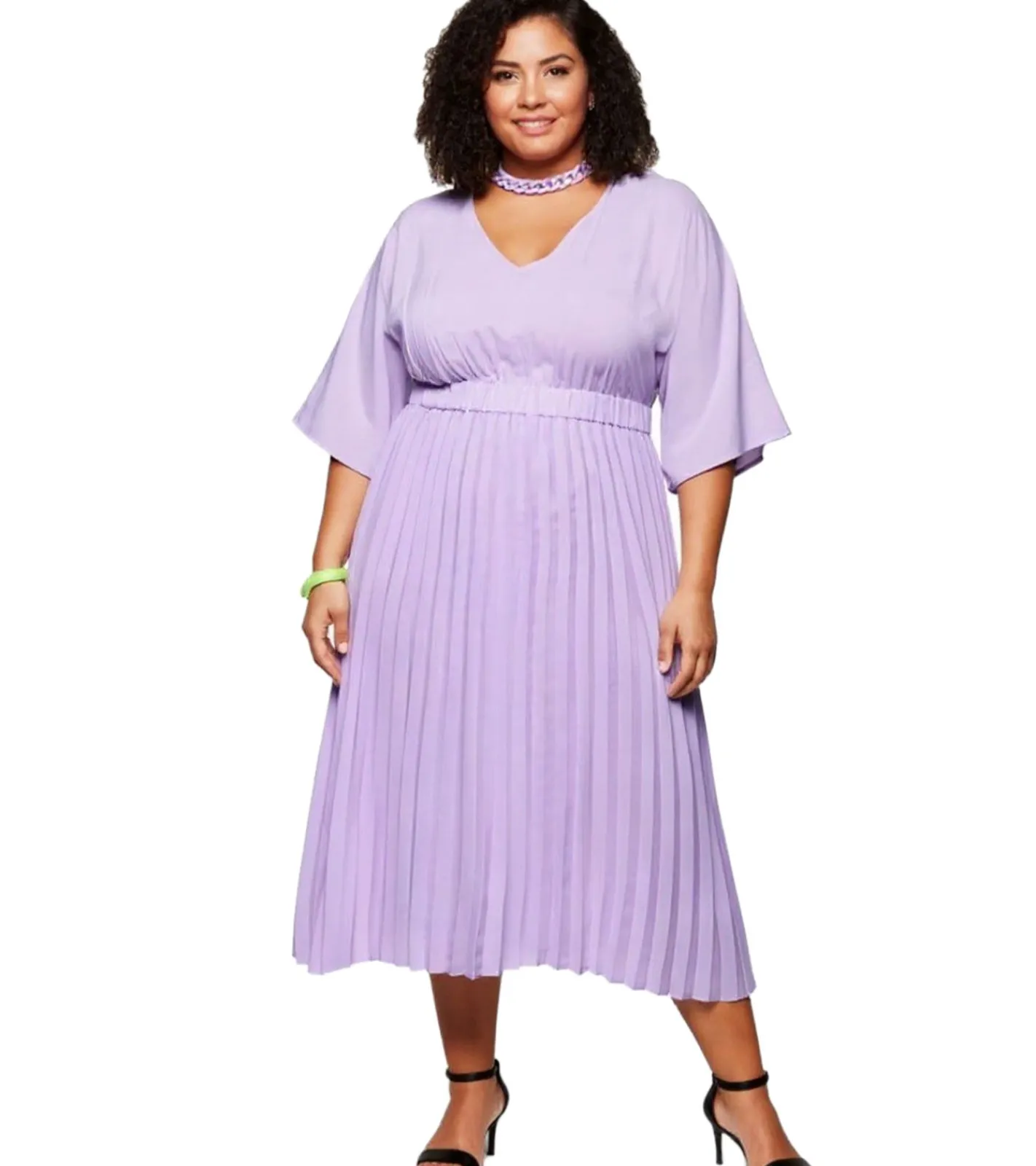 Große Größen|Kleider*sheego Damen Sommer-Kleid mit plissiertem Rock Große Größen Ausgeh-Kleid 135377 Lila