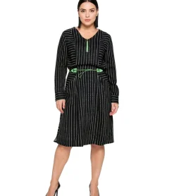 Große Größen|Kleider*sheego Damen Sommer-Kleid knielanges Kleid mit Eingrifftaschen Große Größen Langarm 89135290 Schwarz