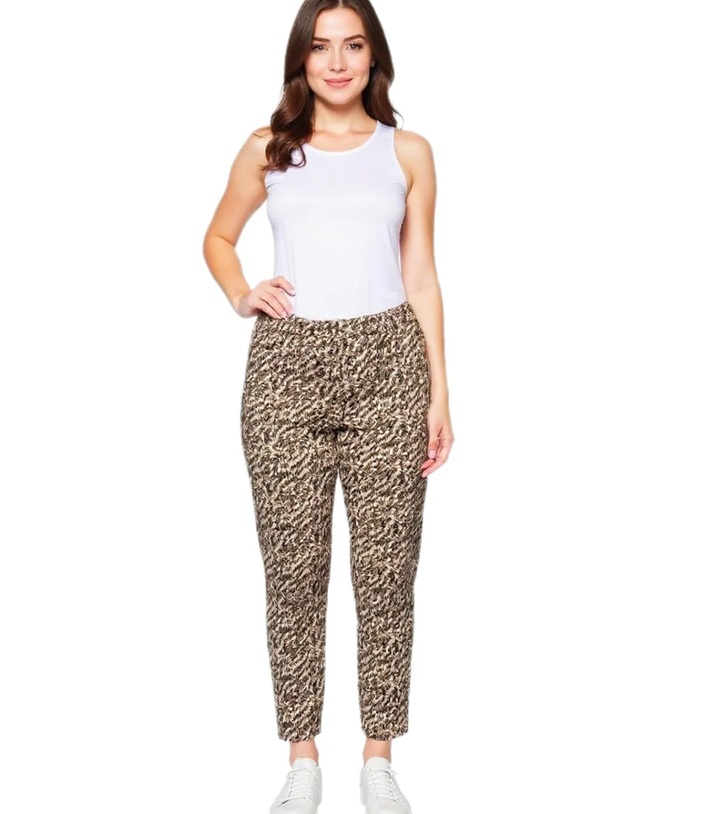 Große Größen|Hosen & Jeans*sheego Damen Stretchhose im Jogger-Stil mit glitzerndem Alloverdruck 134893 Beige/Grün