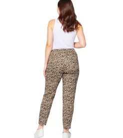 Große Größen|Hosen & Jeans*sheego Damen Stretchhose im Jogger-Stil mit glitzerndem Alloverdruck 134893 Beige/Grün