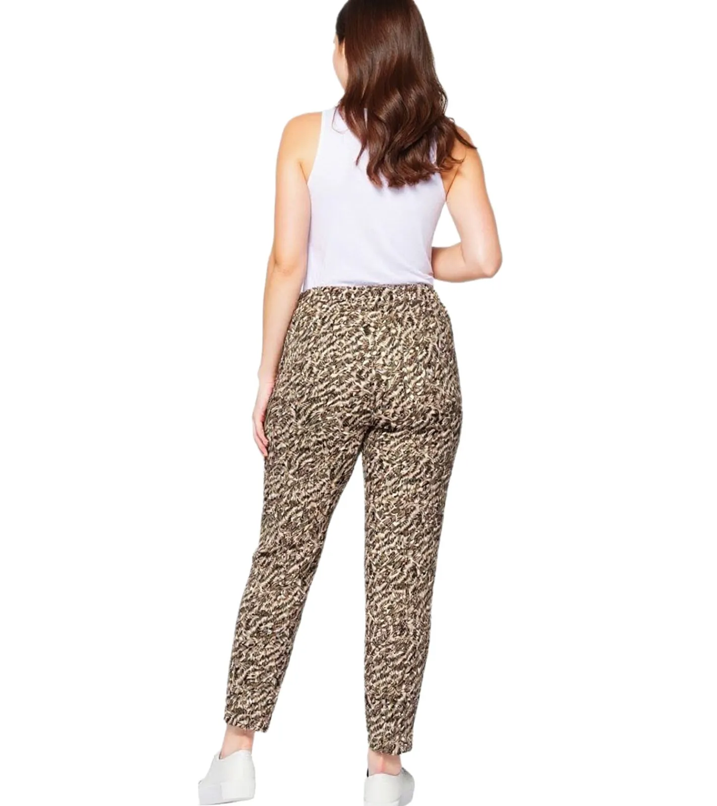 Große Größen|Hosen & Jeans*sheego Damen Stretchhose im Jogger-Stil mit glitzerndem Alloverdruck 134893 Beige/Grün