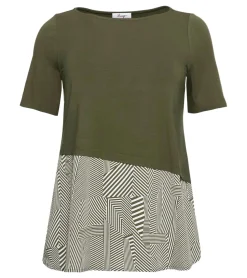 Große Größen|Tops & T-Shirts*sheego Damen T-Shirt im Layer-Look Sommer-Shirt Große Größen 135028 Grün/Weiß/Schwarz