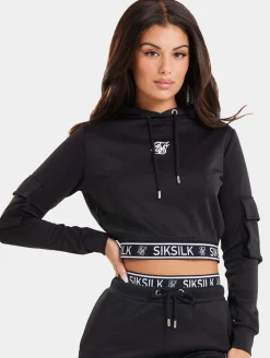 Sweater & Pullover*Sik Silk Cargo Cropped Hoodie schwarz