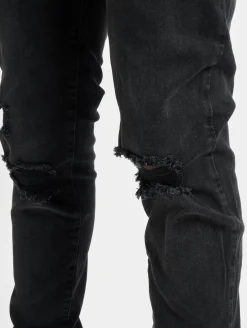 Jeans & Hosen*Sik Silk Distressed Denims Slim Fit Schmal geschnittene Jeans schwarz