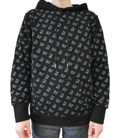 Pullover & Sweater*Sixth June Allover Printed Herren Hoodie mit Allover-Initialen-Print Baumwoll-Pullover Kapuzen-Sweater 22662 Schwarz