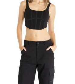 Tops & T-Shirts*Sixth June Corset Strap Damen Crop Top stylisches Sommer-Shirt Tank-Top W33749KTO Schwarz