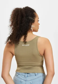 Tops & T-Shirts*Sixth June Crop Top mit Seitennaht und Raffung, khaki
