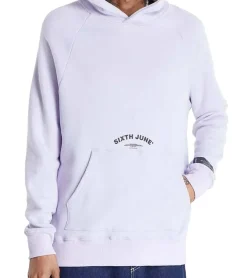 Pullover & Sweater*Sixth June Curved Hoodie Herren Baumwoll-Pullover mit Markenschriftzug Kapuzen-Pulli 22576 Flieder