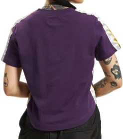 Tops & T-Shirts*Sixth June Damen Baumwoll-Shirt mit farbigen Streifen Rundhals-Shirt T-Shirt W3136KTS Dunkel-Lila/Weiß/Gelb