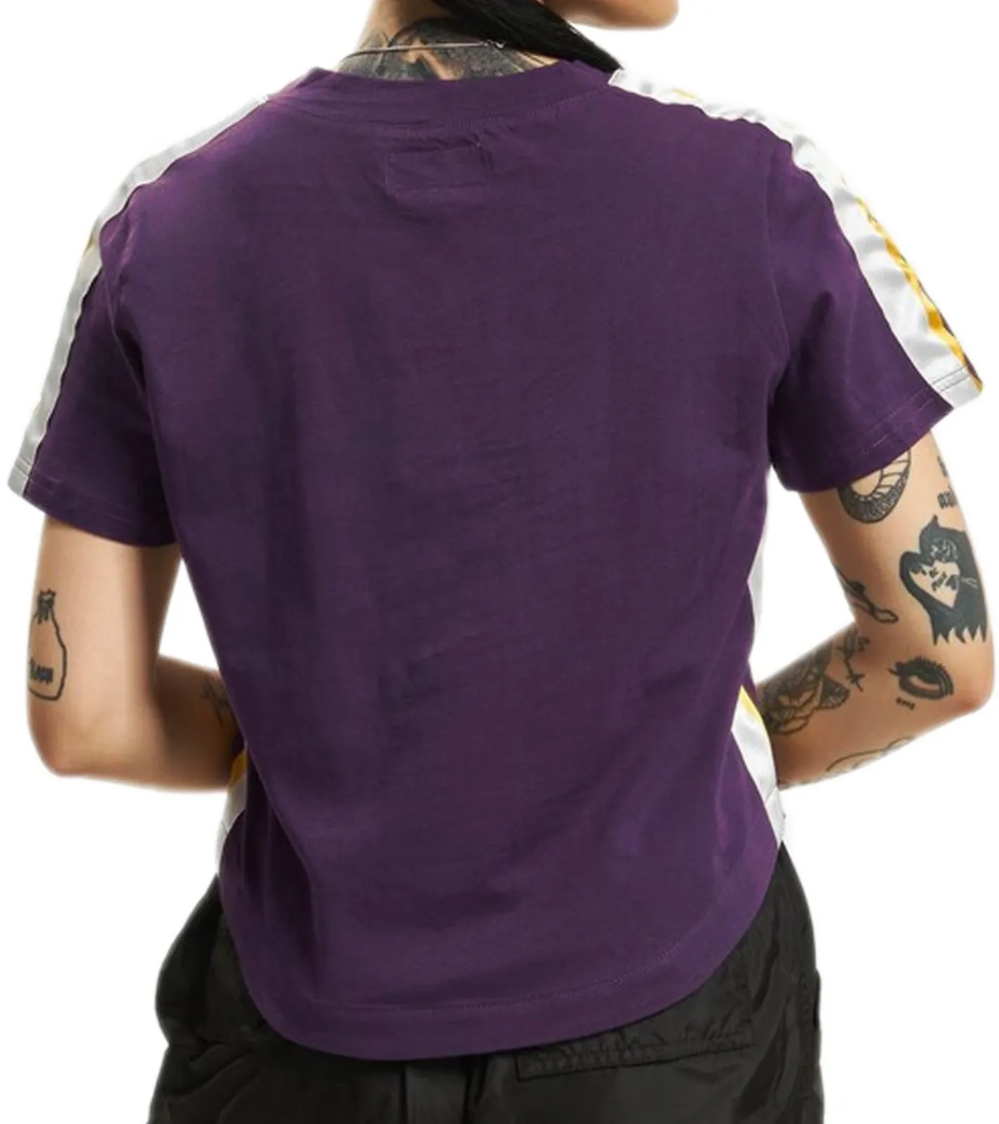 Tops & T-Shirts*Sixth June Damen Baumwoll-Shirt mit farbigen Streifen Rundhals-Shirt T-Shirt W3136KTS Dunkel-Lila/Weiß/Gelb