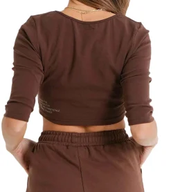 Sweater & Pullover*Sixth June Damen Cropped-Pullover mit kleiner Signatur Rundhals-Sweater W33718VTO Braun