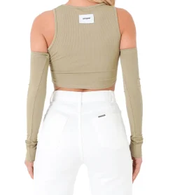 Sweater & Pullover|Tops & T-Shirts*Sixth June Damen geripptes Crop-Top Cropped-Pullover mit abnehmbaren Ärmeln Langarm-Shirt W34131KTO Grün