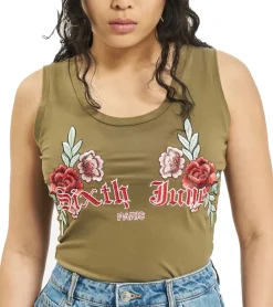 Jumpsuits*Sixth June Damen ärmelloser Bodysuit mit Blumen-Print Sommermode W3175VBO Khaki