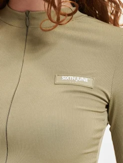 Jumpsuits*Sixth June Figurbetonter Jumpsuit mit Rippenmuster, Khaki