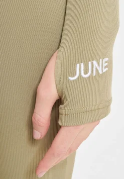 Jumpsuits*Sixth June Figurbetonter Jumpsuit mit Rippenmuster, Khaki
