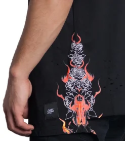 T-Shirts & Tank Tops*Sixth June Herren Baumwoll-Shirt Rundhals-Shirt mit Feuer und Rosen-Print T-Shirt M2530VTS Schwarz