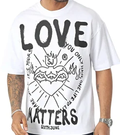 T-Shirts & Tank Tops*Sixth June Herren Baumwoll-Shirt mit großem Front-Print T-Shirt Kurzarm-Shirt M12434ETS Weiß/Schwarz