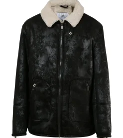 Jacken & Mäntel*Sixth June Herren Übergangs-Jacke aus Kunstschaffell Frühjahrs-Jacke in Antik-Optik 22267 Schwarz