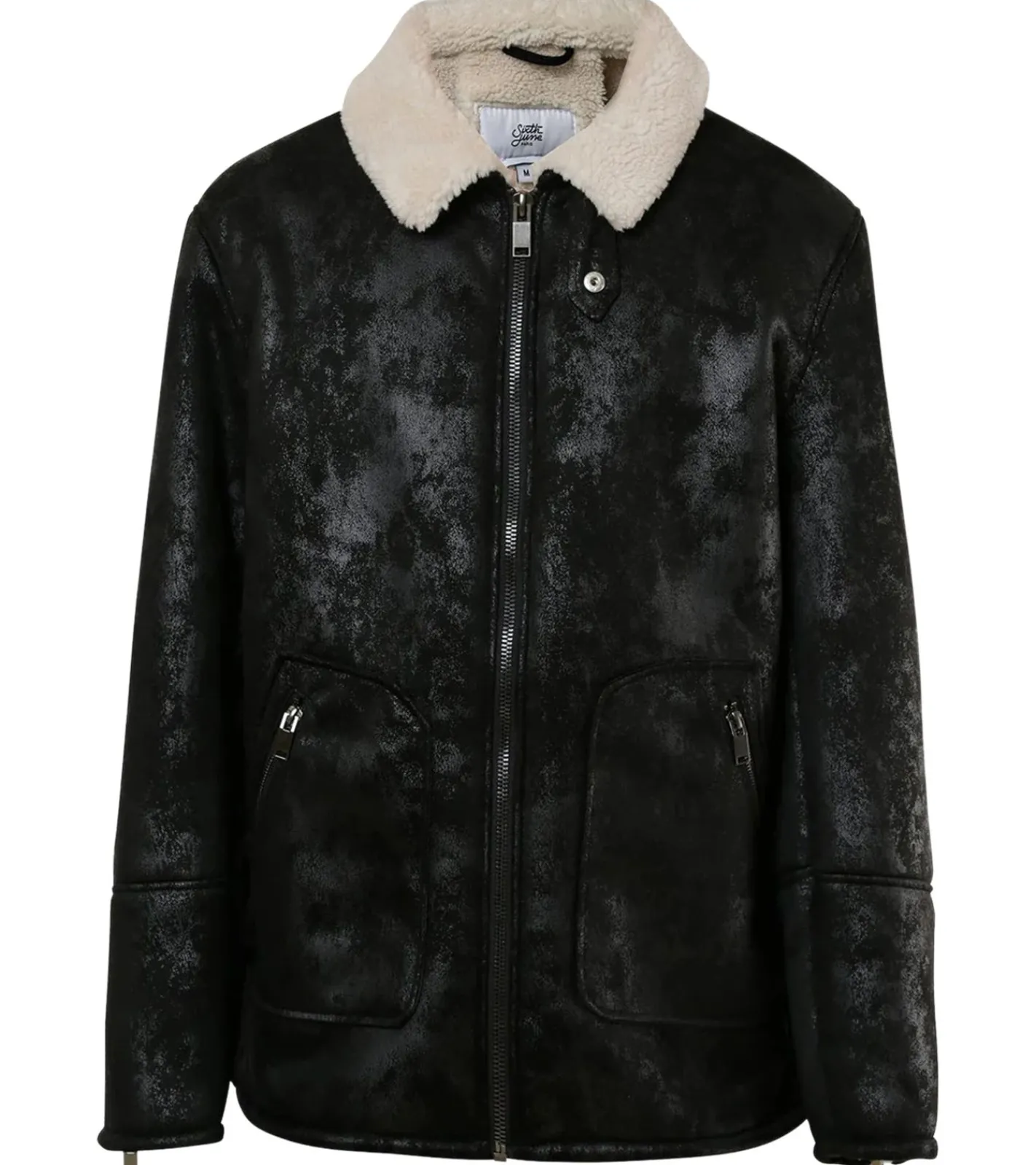 Jacken & Mäntel*Sixth June Herren Übergangs-Jacke aus Kunstschaffell Frühjahrs-Jacke in Antik-Optik 22267 Schwarz