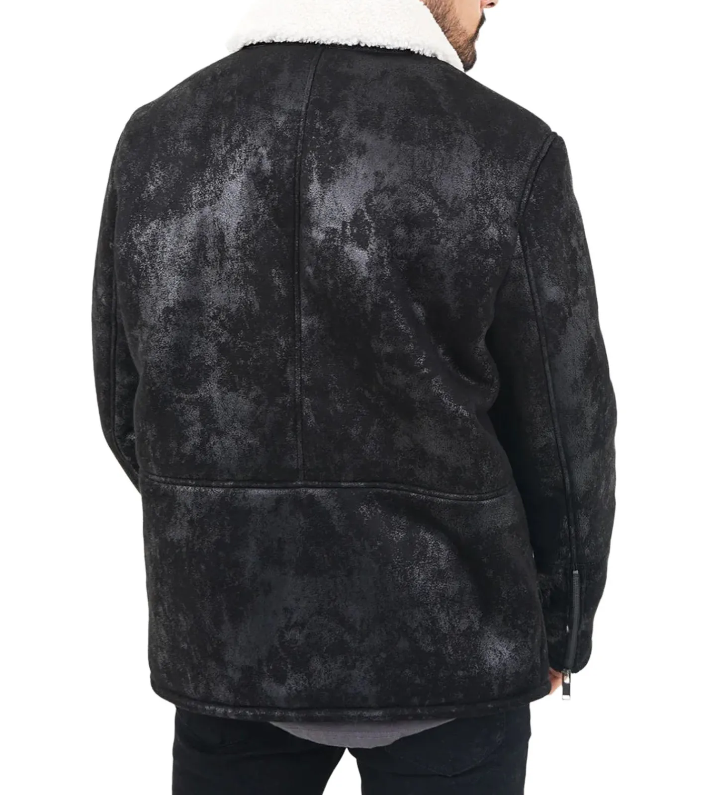 Jacken & Mäntel*Sixth June Herren Übergangs-Jacke aus Kunstschaffell Frühjahrs-Jacke in Antik-Optik 22267 Schwarz