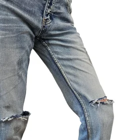 Jeans & Hosen*Sixth June Herren Denim-Hose Slim Fit Baumwoll-Hose Skinny Freizeit-Jeans Alltags-Hose M2871HDE Blau