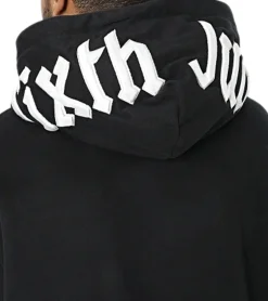 Pullover & Sweater*Sixth June Herren Kapuzen-Pullover mit Schriftzug auf der Kapuze Hoodie mit Baumwollanteil Langarm-Shirt M23479PSW Schwarz