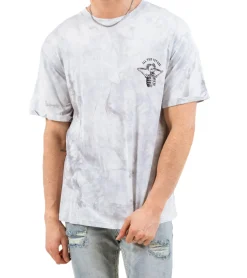 T-Shirts & Tank Tops*Sixth June Herren Rundhals-Shirt in Batik-Optik Sommer-Shirt mit großem Skelett-Print Kurzarm-Shirt 22204 Grau