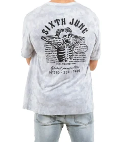 T-Shirts & Tank Tops*Sixth June Herren Rundhals-Shirt in Batik-Optik Sommer-Shirt mit großem Skelett-Print Kurzarm-Shirt 22204 Grau