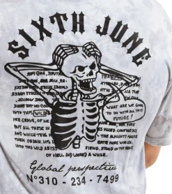 T-Shirts & Tank Tops*Sixth June Herren Rundhals-Shirt in Batik-Optik Sommer-Shirt mit großem Skelett-Print Kurzarm-Shirt 22204 Grau