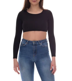 Tops & T-Shirts*Sixth June Open Back Ribbed Damen Crop-Top mit offenem Rücken Langarm-Top geripptes Sommer-Shirt W33668KTO Schwarz