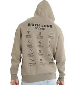 Pullover & Sweater*Sixth June Oversized Zodiac Signs Herren Kapuzen-Pullover Sweat-Hoodie mit Sternzeichen Print 22629 Khaki