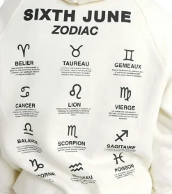 Pullover & Sweater*Sixth June Oversized Zodiac Signs Herren Kapuzen-Pullover Sweat-Hoodie mit Sternzeichen Print 22629 Hellbeige