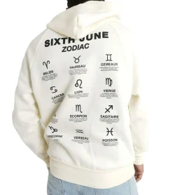Pullover & Sweater*Sixth June Oversized Zodiac Signs Herren Kapuzen-Pullover Sweat-Hoodie mit Sternzeichen Print 22629 Hellbeige