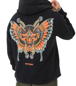 Pullover & Sweater*Sixth June Print Hoody Herren Hoodie Baumwoll-Kapuzen-Pullover mit Maskenprint auf dem Rücken 23961 Schwarz