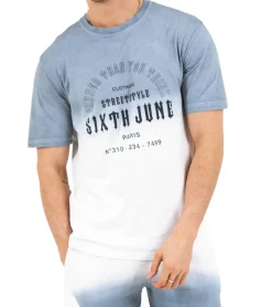T-Shirts & Tank Tops*Sixth June Sooner Than You Think Herren Baumwoll-Shirt mit Farbverlauf Rundhals-Shirt T-Shirt Kurzarm-Shirt 22184 Blau/Weiß