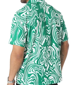 Hemden & Poloshirts*Sixth June Strand Hemd Herren Hemd mit psychedelischem Print Kurzarm-Shirt Reverskragen M23641PSH Grün