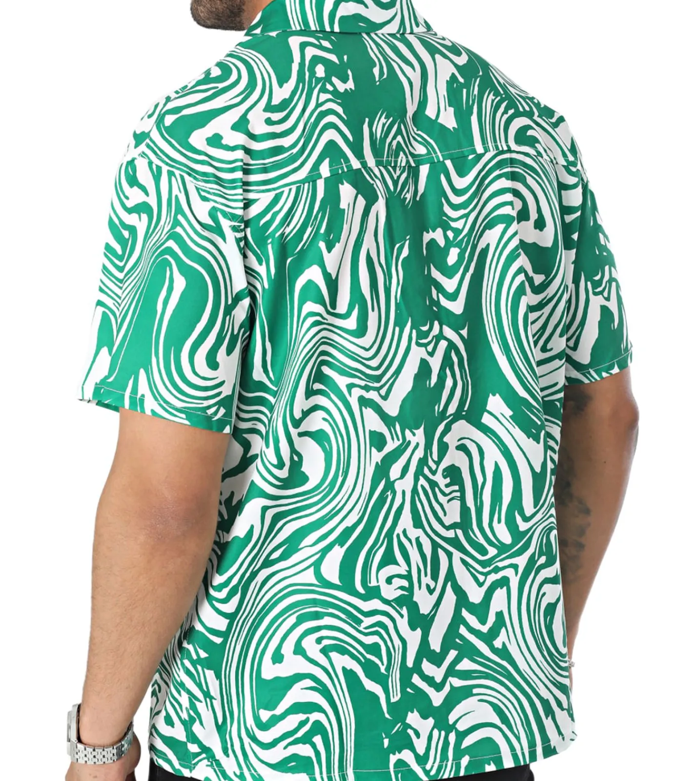 Hemden & Poloshirts*Sixth June Strand Hemd Herren Hemd mit psychedelischem Print Kurzarm-Shirt Reverskragen M23641PSH Grün