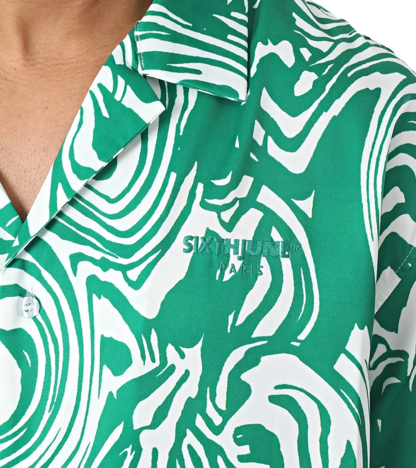 Hemden & Poloshirts*Sixth June Strand Hemd Herren Hemd mit psychedelischem Print Kurzarm-Shirt Reverskragen M23641PSH Grün