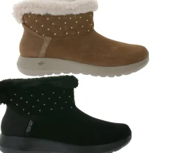 Ballerinas & Slipper|Boots & Stiefel*Skechers Hands Free Slip-ins On-The-Go Joy-Cozy Shimmer Damen Schlupf-Stiefelette mit Air-Cooled Memory-Foam Slip-On Winter-Schuhe mit Scotchgard 144816 Schwarz oder Braun