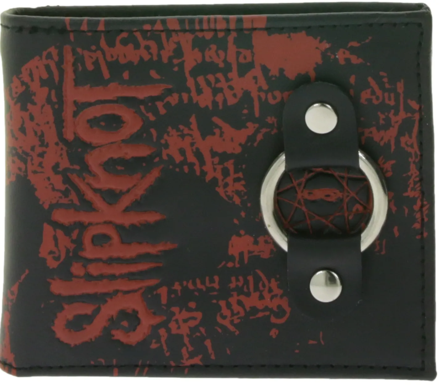 Portemonnaies & Geldbörsen*BioworldMerch SLIPKNOT Leder-Geldbörse mit rotem auffälligen-Motiv und Aufbewahrungsbox Metalldruckknöpfen und Kette Rockiger Gothic-Style LW111132SLP Schwarz/Rot